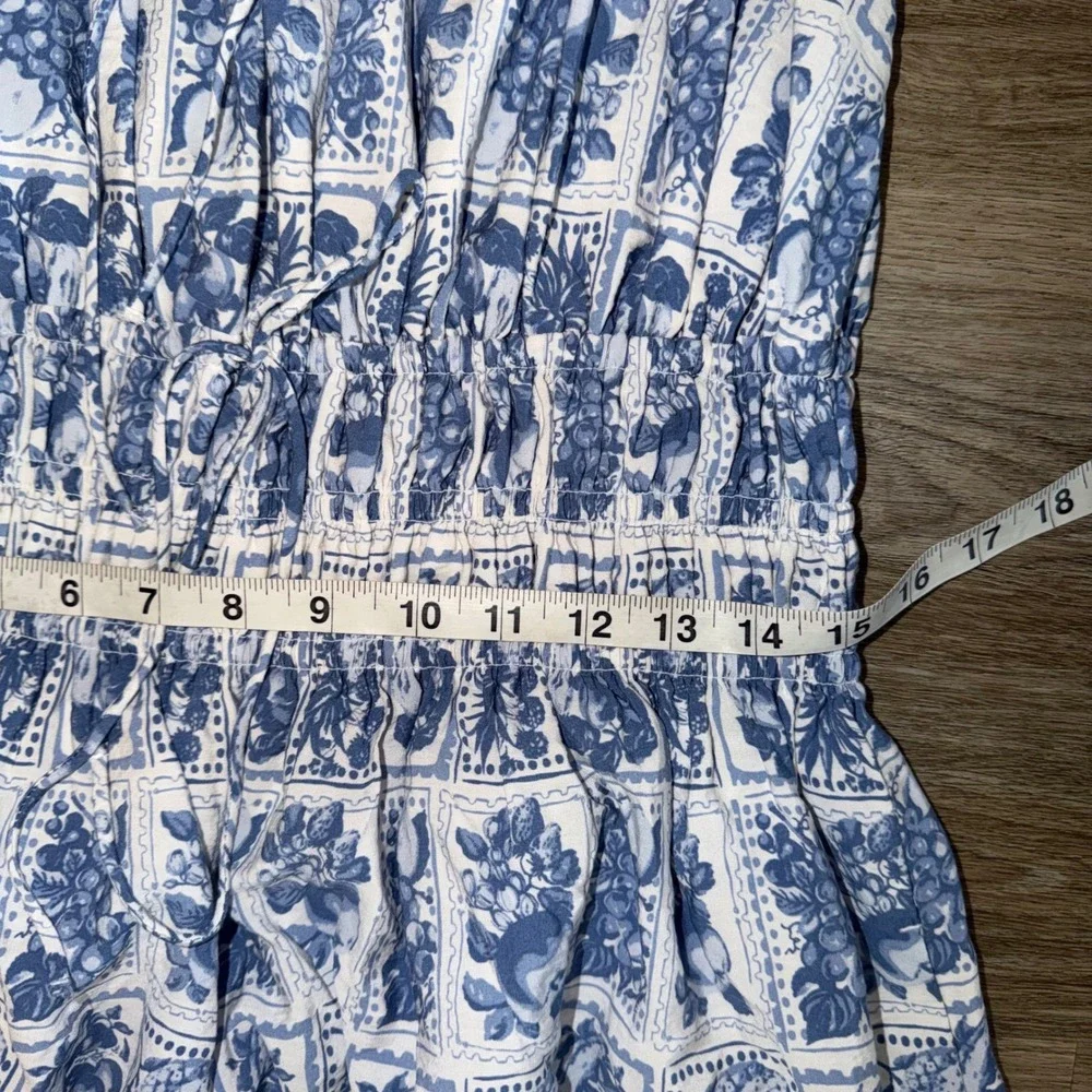 Abercrombie & Fitch Blue White Floral Toile Smocked Maxi Dress Large L